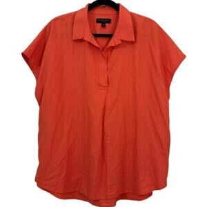 Banana Republic Popover Top Women's Large Orange Coral Linen Blend Cap Sleeve